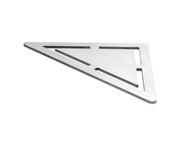 Tæt på Unidrain Anniversario hjørnerist i børstet stål vist isoleret på en neutral baggrund.