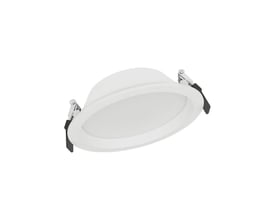 Undersiden af Ledvance Downlight Alu indbygningsspot, der viser monteringsklemmer og aluminiumskabinet.