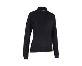 ID Identity sorte poloshirt til damer i str. 4XL, med lange ærmer og en 3-knaps lukning i pique kvalitet.