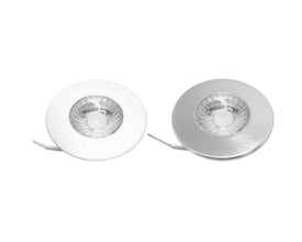 Nordtronic Gabriella møbelspot i hvid og børstet stål, begge med Ø55 mm, 4W og 40° lysspredning.