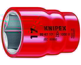 Knipex VDE-godkendt topnøgleindsats 17 mm med 1/2" firkant i skinnende rød farve, mærket med 1000 V.