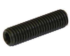 Detaljeret billede af Jual Solar pinolskrue med M8 metrisk gevind og 10mm længde, vist fra siden.