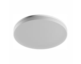 SpectrumLED LED CCT-loftslampe med rund, hvid skærm og hvid kant, set skråt nedefra.