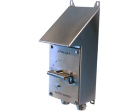 Katko rustfri hygiejne afbryder i 3P+HJ, 63A, med en vippekontakt mærket 'ON' og 'OFF' samt 'SAFETY SWITCH'.