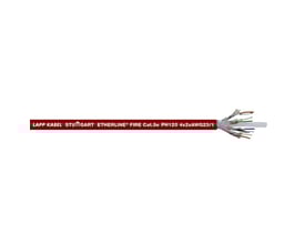Lapp Etherline Fire Cat.5e PH120 industrielt Ethernet kabel med 4x2xAWG23/1 ledere og rød yderkappe vist på hvid baggrund.