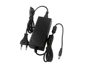 Sort V-TAC-strømforsyning til LED-strips med EU-stik, 30 W, 12 V DC og IP44-beskyttelse.