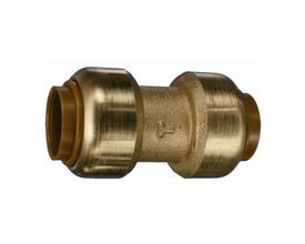 VSH Tectite muffe i messing til 15 mm rør, med tydelige samlinger og en brun plastring.