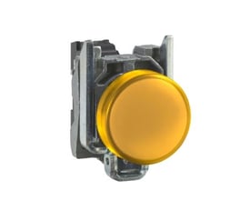 Schneider Electric robust signallampe i metal med orange LED-linse og robust monteringsbeslag, 110-230VAC.