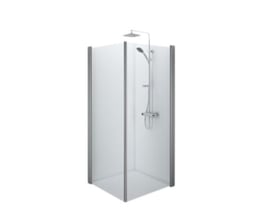 Contura Shower Space lige dør monteret i et badeværelseshjørne med en bruseenhed.
