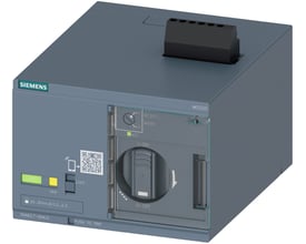 Siemens motordrev MO320 til 3VA1 160, 110-230 V AC / 110-250 V DC, vist med frontbetjening og tilslutningsblok.