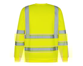 Bagside af Engel sweatshirt model 8041-253 i gul, størrelse 3XL, med reflekterende sikkerhedsbånd over skuldre og rundt om arme og krop.