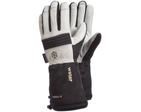 Tegera 595 vinterhandsker i str. 10, lavet af hvidt oksehud med sorte forstærkninger og vandtæt membran.