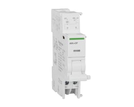 Sidevisning af Schneider Electric udkoblingsspole iMX/OF, viser detaljer om design og mærkning.