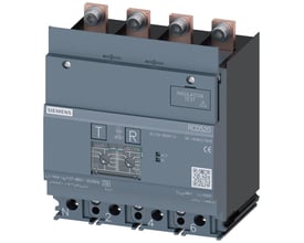 Siemens RCD modul 3VA9 RCD520, en 4-polet fejlstrømsenhed med 160A mærkestrøm og justerbare indstillinger for reststrøm og udløsningstid.