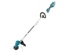 Makita DUR192LZ 18V akku græstrimmer med loop håndtag, der viser batteriets placering og trimmehovedet.