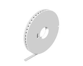Weidmüller klemmemærke i hvid, 8/10 mm, DIN, vist som en lang mærkestrimle på en rund rulle.