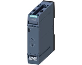 Siemens SIRIUS 3RP25 elektronisk tidsrelæ med 1CO-kontakt, justerbar tid 0,05-600 sekunder, 12-240V AC/DC, set forfra med QR-kode nederst.