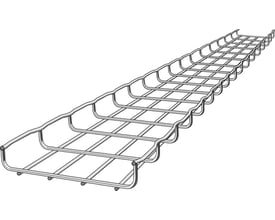 En 3 meter lang Legrand gitterbakke CF30/150-X i varmgalvaniseret stål med 150 mm bredde og 30 mm kant, set fra et skråt perspektiv.