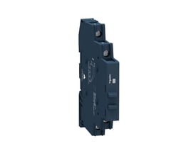 Schneider Electric Harmony Solid State relæ SSM1A16F7 til 1-faset AC-last med 6A og 120 VAC forsyning, vist i mørkeblå plast med monteringsskinne.