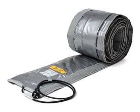 Heatcom varmesvøb på 5 meter til frostsikring af rør, viser det isolerede svøb med velcro og DK-stik.