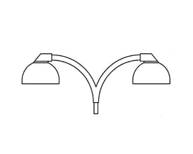 Dobbeltarm buet udlæg til 2x0,5 meter, en illustration af en arm med to buede udhæng og plads til lamper.
