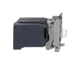 Schneider Electric ZB4BV5 signallampekrop i mørkeblå plast og metal med synlig skrue og hvidt element.