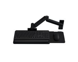 Sort ERGOTRON LX Pro vægmonteret tastaturarm med bakke til tastatur og mus, set skråt forfra.