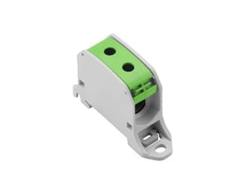 Weidmüller Fordelerklemme WPD 130 1X50/1X50 grøn med gråt kabinet og grønt cover med to terminaler.