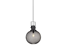 V-TAC Pro pendel i sort metal med E27 fatning og et rundt gitterdesign, vist på hvid baggrund.