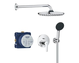 Grohe START EDGE indbygningsbrusesystem med krom etgrebsblander, 250mm hovedbruser, 110mm håndbruser og skjult blandingsenhed.