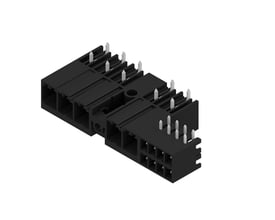 Weidmüller 5-polet hybridstik til printkort med sort hus, 7,62 mm afstand og synlige metalstifter.