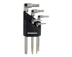 Bondhus HexPro sekskantnøglesæt med 5 pivothovednøgler i størrelserne 3, 4, 5, 6 og 8 mm, monteret i sort holder.