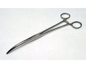 Helmuth A. Jensen Steritool kirurgisk tang i rustfrit stål, 90 mm lang med buede, savtakkede tænder på hvid baggrund.
