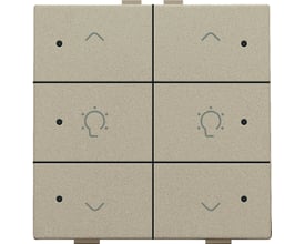 Niko dobbelt dæmpertryk i champagnefarvet finish med seks knapper, hver med symboler og LED-indikator.