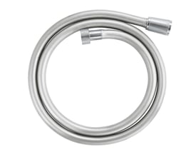 Grohe VitalioFlex Silver QuickFix bruseslange, 1250 mm lang og forkromet, med en ensartet sølvfarvet finish på hvid baggrund.