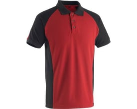 Mascot Polo shirt Bottrup i rød og sort, størrelse L, med tofarvet design, knaplukning og ribkant ved krave og ærmer.