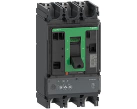 Schneider Electric ComPacT NSX400N 3-polet maksimalafbryder med grønt håndtag og MicroLogic 2.3 M enhed.
