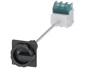 Siemens SENTRON 3LD hovedafbryder, 3-polet 63 A, med sort drejehåndtag og lang dørkobling.