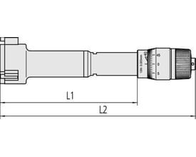 3-punkts indvendigt mikrometer 16-20 mm med 0,005 mm præcision, der viser måleskala og dimensioner L1 og L2.