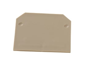 Weidmüller endeplade AP2,5 PA i beige polyamid, designet til SAK 2,5/35 terminaler, set forfra.