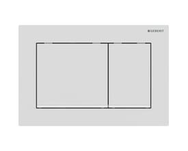 Geberit Omega20 firkantet betjeningsplade til dobbeltskyl, mathvid plast med sort kantlinje, 212x142 mm.