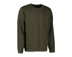 ID Identity økologisk sweatshirt til mænd i oliven, størrelse S, fremstillet i blød bomuld med børstet inderside og ribkant.