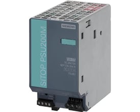 Siemens Sitop PSU200M strømforsyning, 24 V DC, 10 A, i grå og sølvfarvet design med synlige terminaler.