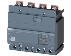 Siemens RCD modul 3VA9 RCD520, 4-polet fejlstrømsenhed med justerbar fejlstrøm og forsinkelse, vist på neutral baggrund.