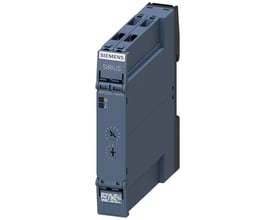 Siemens SIRIUS 3RP25 tidsrelæ med 1 CO skiftekontakt og LED-indikator, grå plastikhus.