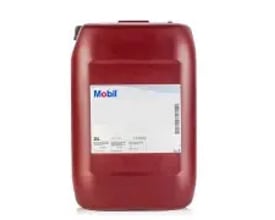 Rød beholder med Mobil hydraulikolie DTE Hydraulic Zinc Free 46, vist forfra med produktetiket.