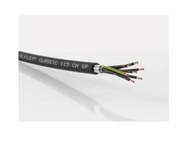 Lapp ÖLFLEX® CLASSIC 115 CH SF 3G1,5 kabel med afskærmning og synlige kobberledere på en lys grå baggrund.