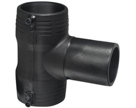 Georg Fischer svejsetee 75mm PE100, SDR 11 til gas og vand, vist fra en anden vinkel.