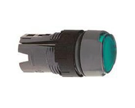 Schneider Electric lampetryk, grønt, rundt ø16 mm, med sort klemmehoved og loddepin-tilslutning.