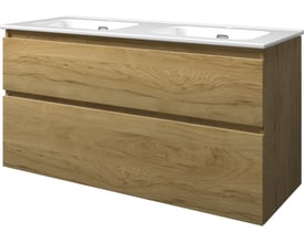 Sanibell Proline møbelsæt i ideal eg med 2 skuffer og integrerede greb, bredde 121cm, dybde 46cm, højde 62cm.